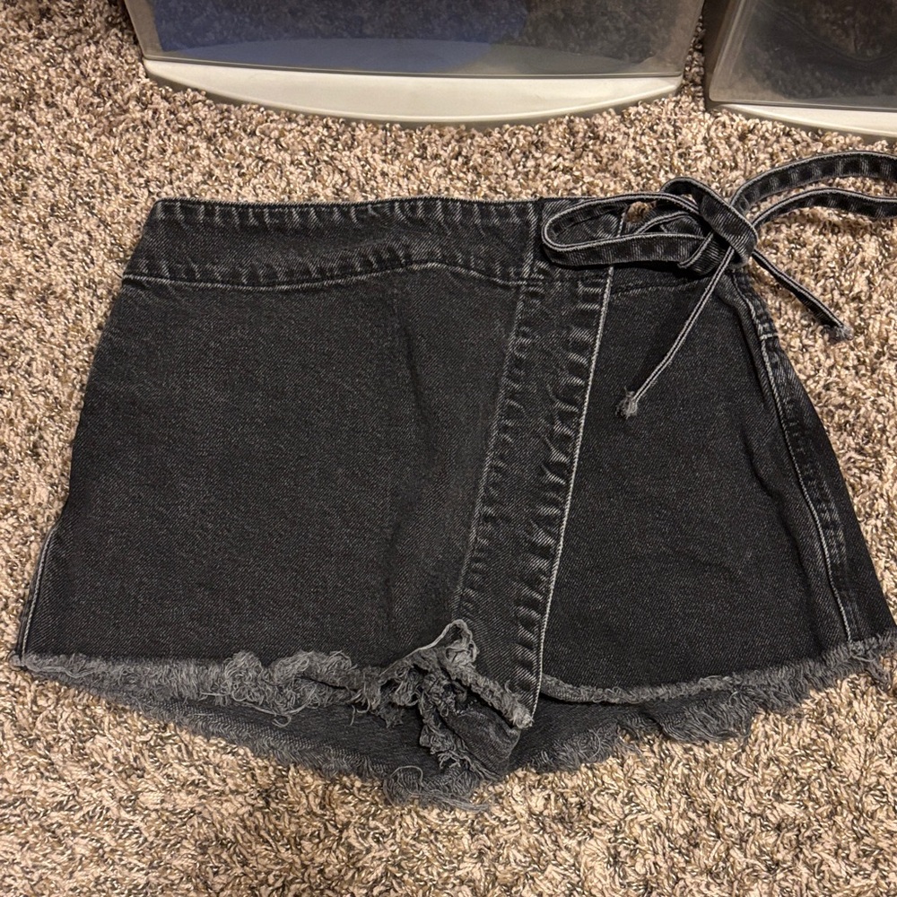 Black Denim Wrap Skort